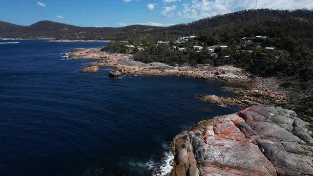 Bicheno Blowhole And Surrounding Nature Reserve In Tasmania, Australia - Drone Shot