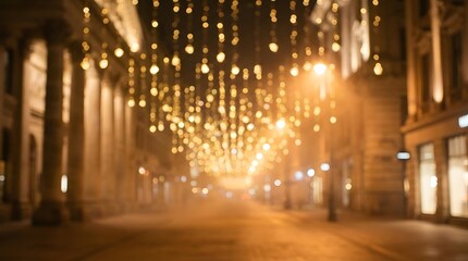 Blurred City Street at Night with Festive Lights