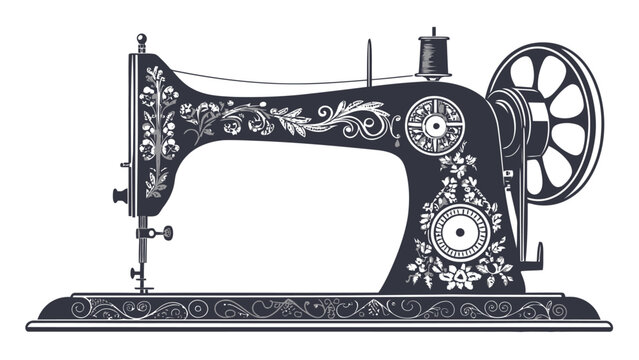 Elegant vintage sewing machine with floral details, perfect for crafting projects or adding a touch of nostalgia and charm to your designs, classic and timeless