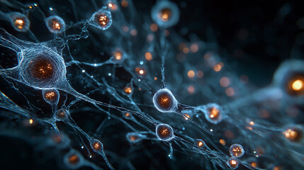 Glowing bio network surgery structure, Futuristic nanotechnology web, Molecular scale bio engineering