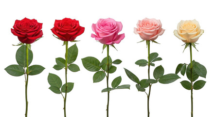 Naklejka premium Five Colorful Roses Isolated On Black Red Pink Peach Cream