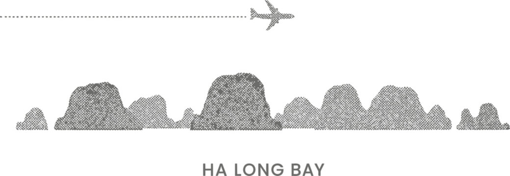 Ha Long Bay Landscape with Airplane Silhouette