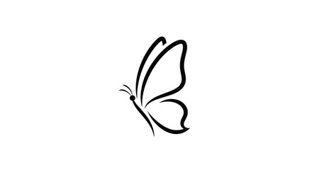 Elegant simple black line art illustration of a graceful butterfly with delicate wings in minimalist style.
