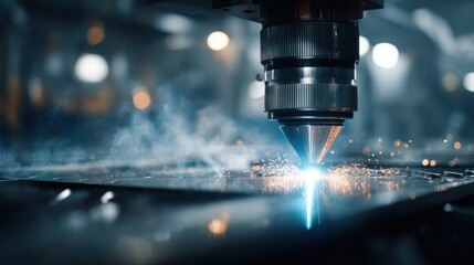 Blue color Laser CNC with metal, laser, cut, blue, metalwork, light, spark