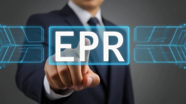 A businessman in a suit with a blurred background, EPR concept