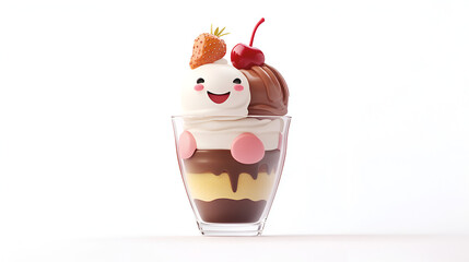Cute ice cream sundae with a happy face topped with a strawberry and cherry a sweet treat for dessert lovers