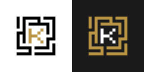 Obraz premium letter k with a square labyrinth concept