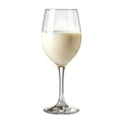 Glass of Milk: A tall, elegant wine glass is half-filled with creamy milk, inviting a sense of simplicity and purity.