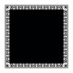 Black and white square frame with a detailed, repeating ornamental pattern. The elegant, stylized motifs create a classic and decorative border, perfect for formal designs.