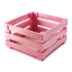 Pink wooden crate box object isolated on transparent background
