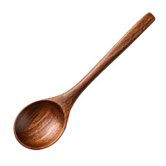 A single dark brown wooden spoon isolated on transparent background