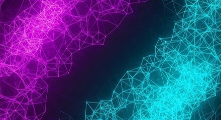 Vibrant plexus network with neon gradient overlaying geometric shapes