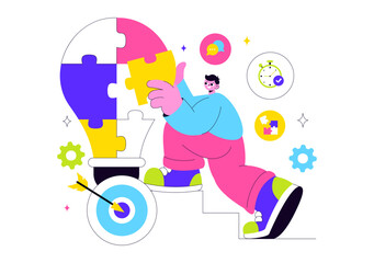 Office Workers Demonstrating Soft Skills Vector Illustration Such as Empathy, Communication, Idea Development, Teamwork, and Professional Growth