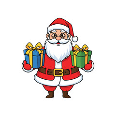 Santa claus holding two christmas gift boxes