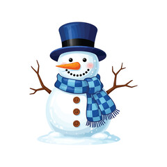 Snowman with blue top hat and checkered scarf