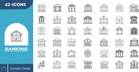 42 Editable Banking Icons for Payments, Loans, Finance Management, Investment, Wallets, and Secure Banking Use.