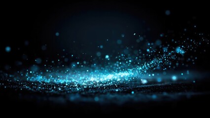 Fototapeta premium Blue glowing particles forming a sparkling wave of light on a dark background. Concept Blue glowing particles, Sparkling light wave, Dark background ambiance, Neon particle art