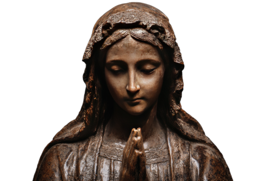Brown Statue of Praying Woman in Religious Context