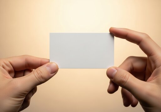 Hands hold a blank white business card for your design and branding needs