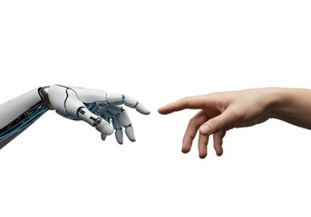Artificial intelligence and human touch two hands reaching out symbolizing connection and future