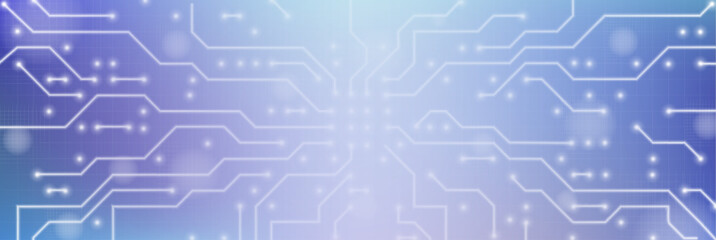 Circuit board technology background with digital semiconductor patterns and AI elements. Abstract tech white lines on blue motherboard texture. Electronic network connection with glowing circuit paths