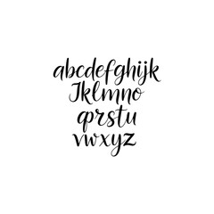Black cursive brush script alphabet