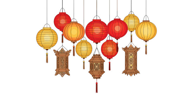 Vibrant lanterns creating a festive atmosphere with rich red and gold colors for cultural celebrations and decorative designs that evoke joy