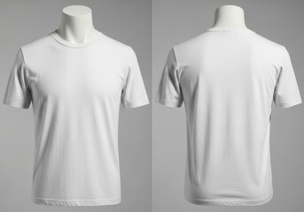 Clean white t-shirt mockup front and back display on mannequin for apparel mockup design