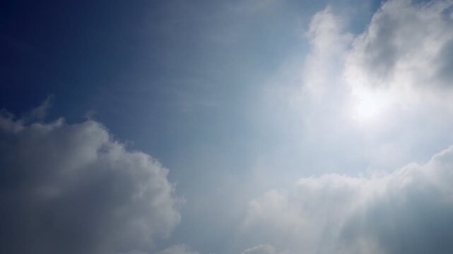 Moody dramatic clouds drifting across a deep blue sky at normal speed  recorded at normal speed showcasing atmospheric depth cloud motion natural lighting shifts and real time movement perfect for nat