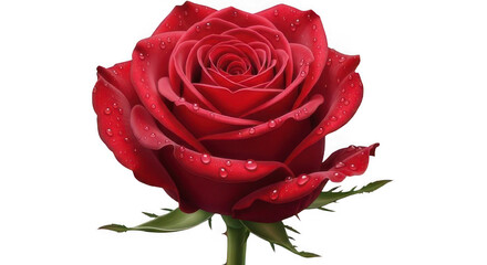 Vibrant red rose with sparkling water droplets on its petals