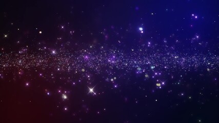A vibrant and abstract cosmic background featuring a shimmering band of sparkling glitter particles in blue, purple, and red hues