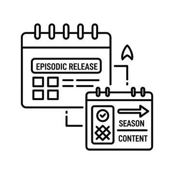 Line icon representing episodic release schedule and season content planning on calendar
