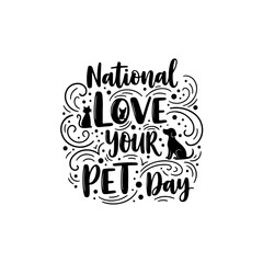 National love your pet day typography design with cat and dog silhouettes isolated on transparent background