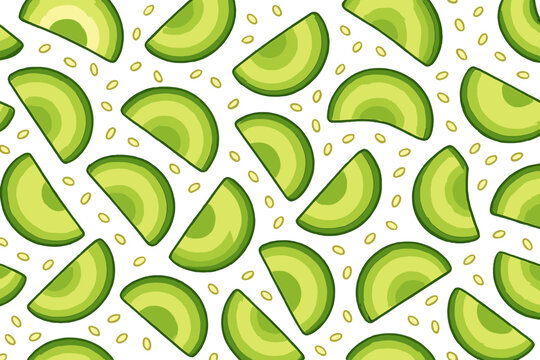 Seamless pattern with green melon slices and seeds