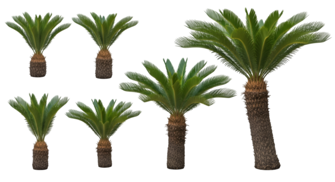 Group of Sago Palm Trees Isolated on White Background