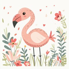 Naklejka premium Flamingo in a Field of Flowers