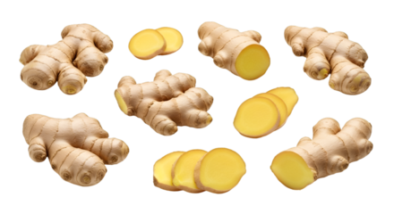 Fresh Ginger Roots on White Background