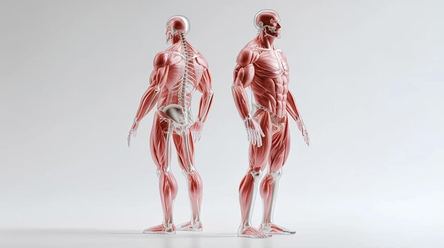 Illustration of the systems of the human body. An image with a human skeleton, nervous and muscular system