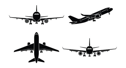 Airplane vector illustration set commercial aviation transport
