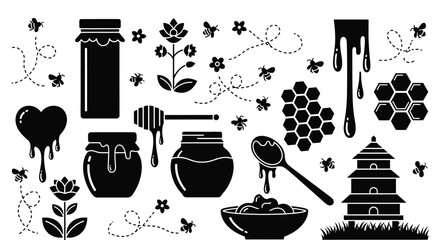 Honeycomb honey bee black and white vector illustration clip art