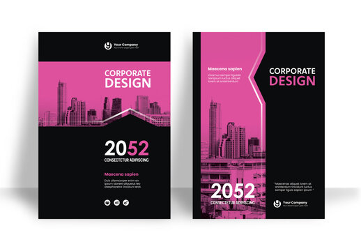 Business Report Cover Template &ndash; Pink and Black  Geometric Layout (A4)	
