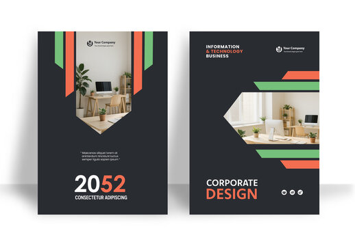 Business Report Cover Template &ndash; Green and Orange Geometric Layout (A4)	
