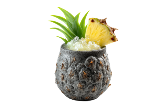 Exotic charcoal pina colada beverage isolated on transparent background