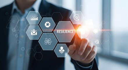 Businessman touching digital interface with research concept technology and innovation