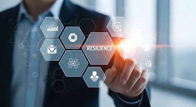 Businessman touching digital interface with research concept technology and innovation