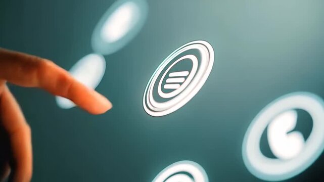 Digital Contact - Finger Tapping Virtual Communication Icons.