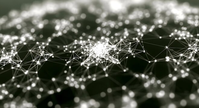 Abstract network of glowing white nodes connected by lines on a