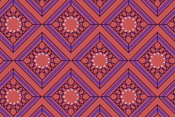 A fiery orange and deep purple diamond geometric print, perfect for statement fashion accessories or striking accent pillows.