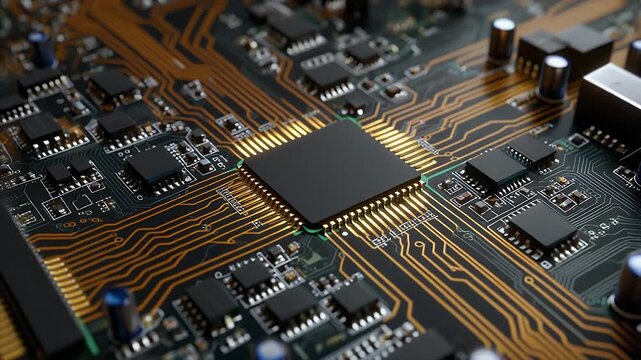 Close-up of a computer chip on a circuit board.