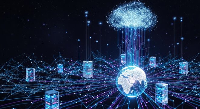 Experience the power of global cloud computing with stunning data connections and modern servers, perfect for technology innovation and digital transformation success - Powered by Adobe